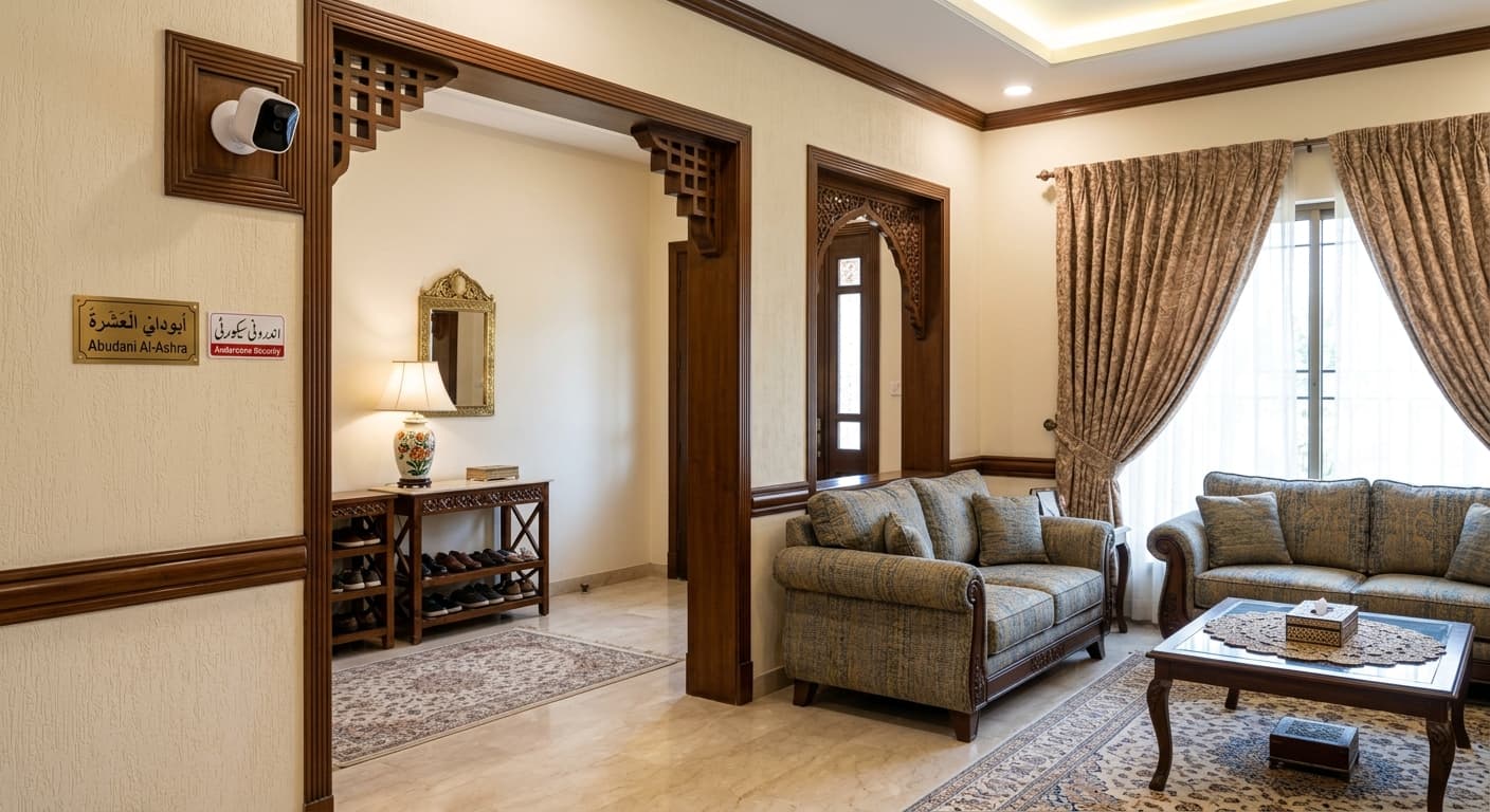 Indoor dome CCTV camera mounted in a residential living area