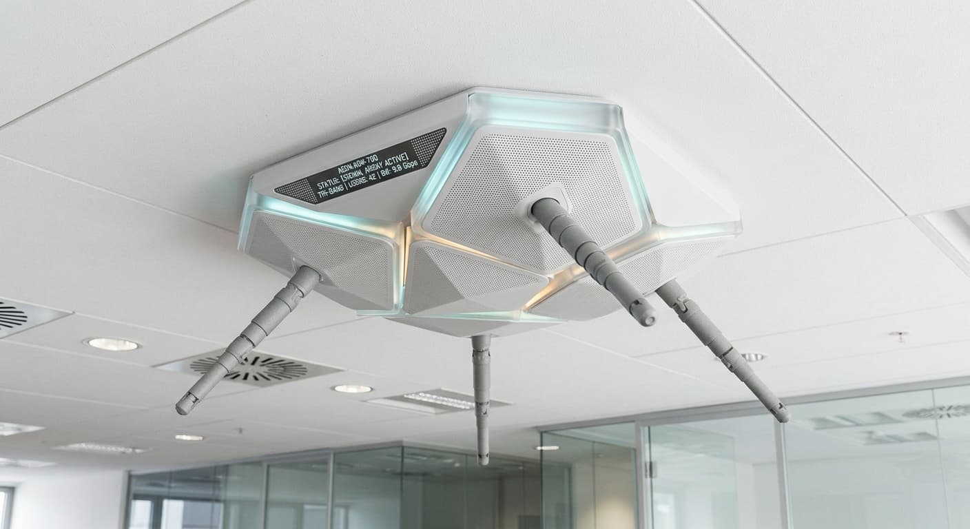 Ceiling-mounted wireless access point in a modern office